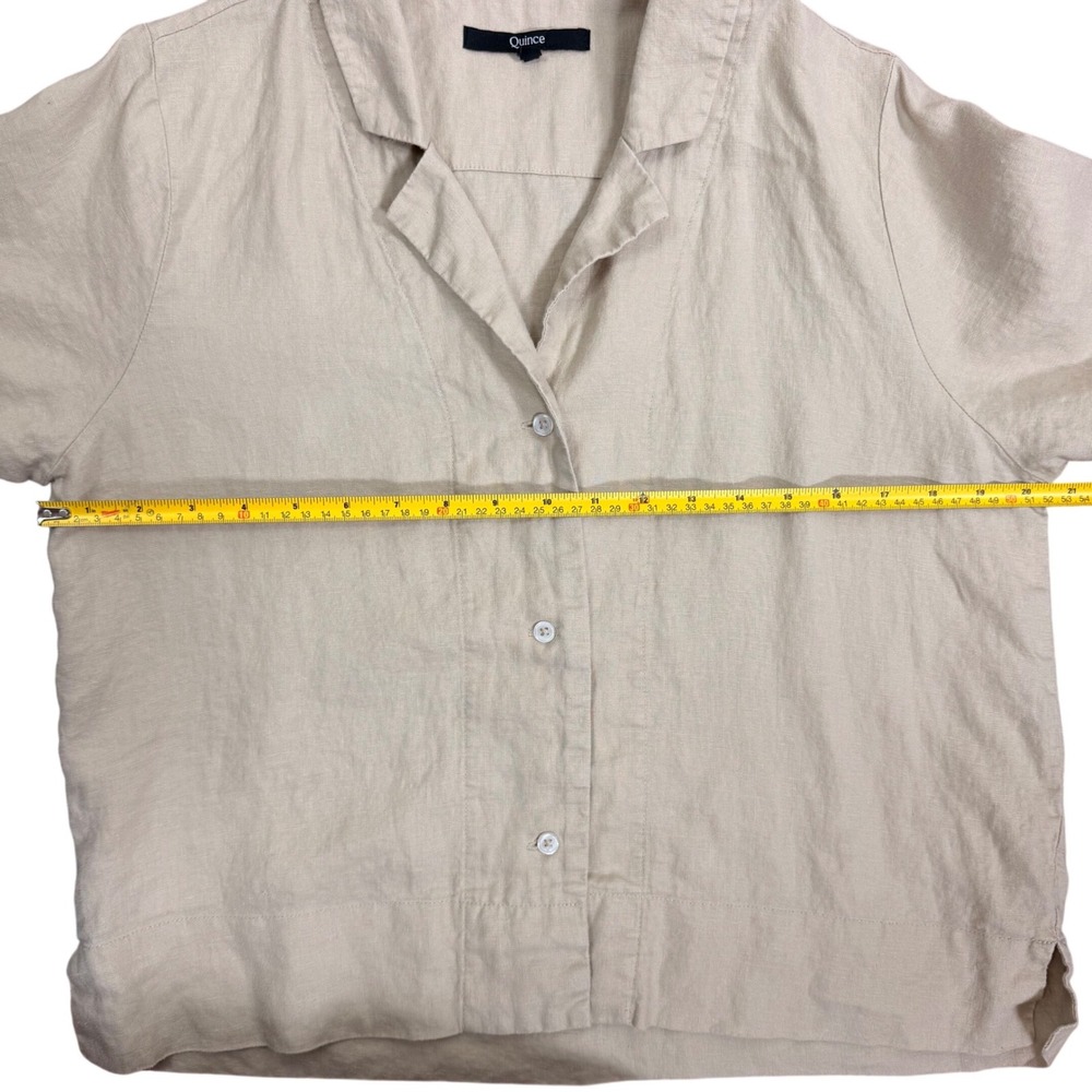 Quince Womens 100% European Linen Short Sleeve Camp Collar Shirt Beige Small - Picture 10 of 11